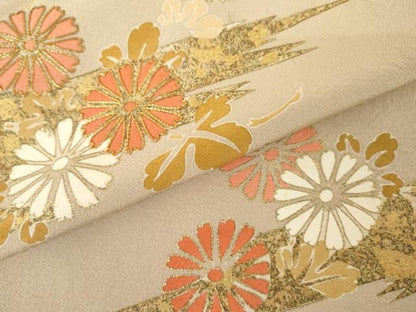 平和屋着物●訪問着　駒刺繍　霞花文　金彩　正絹　逸品　AABN0670cs