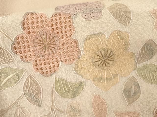平和屋着物●中国三大刺繍　汕頭刺繍　スワトウ刺繍　総刺繍　訪問着　草花文　暈し染め　正絹　逸品　AABN0671cs