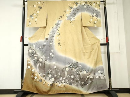 平和屋着物●訪問着　絞り　枝垂れ花文　暈し染め　金彩　正絹　逸品　AABN0672cs