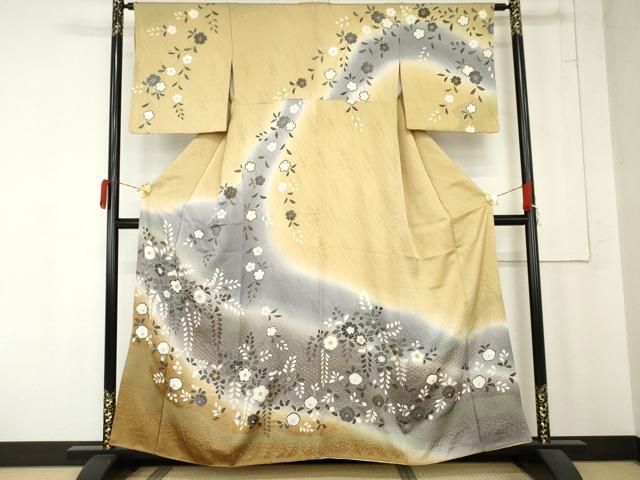 平和屋着物●訪問着　絞り　枝垂れ花文　暈し染め　金彩　正絹　逸品　AABN0672cs