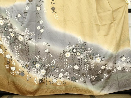 平和屋着物●訪問着　絞り　枝垂れ花文　暈し染め　金彩　正絹　逸品　AABN0672cs