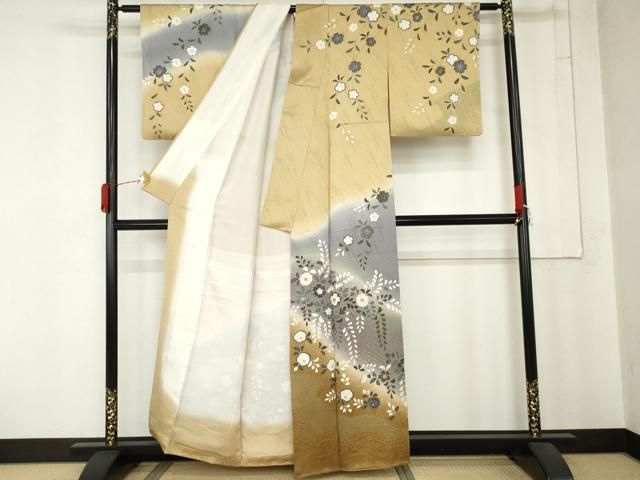 平和屋着物●訪問着　絞り　枝垂れ花文　暈し染め　金彩　正絹　逸品　AABN0672cs