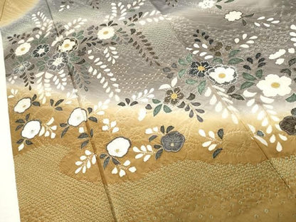 平和屋着物●訪問着　絞り　枝垂れ花文　暈し染め　金彩　正絹　逸品　AABN0672cs