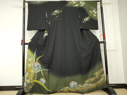 平和屋着物●訪問着　辻が花　おぼろ染　重ね絞り　雪輪花文　暈し染め　金彩　正絹　逸品　AABN0674cs