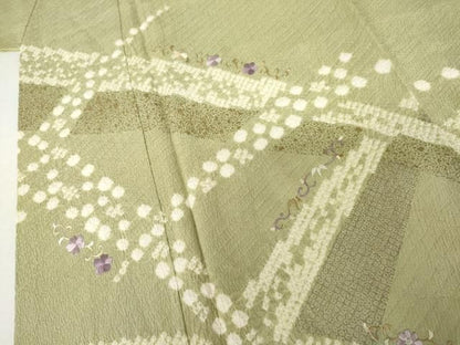 平和屋着物●訪問着　絞り　刺繍　花唐草文　金銀彩　正絹　逸品　AABN0675cs
