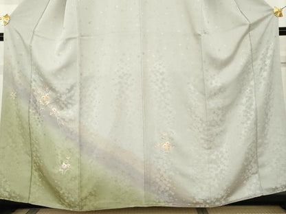 平和屋着物●訪問着　総刺繍　草花文　暈し染め　正絹　逸品　AABN0677cs