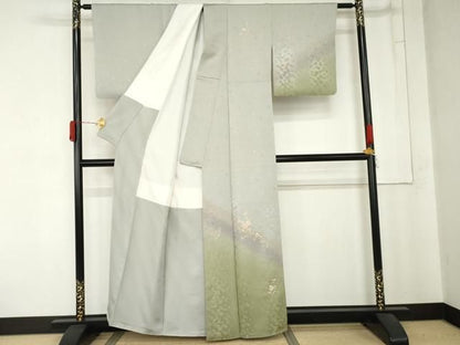 平和屋着物●訪問着　総刺繍　草花文　暈し染め　正絹　逸品　AABN0677cs