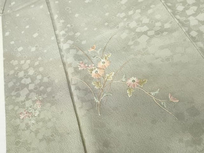 平和屋着物●訪問着　総刺繍　草花文　暈し染め　正絹　逸品　AABN0677cs