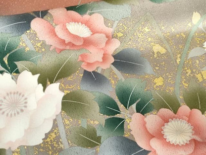 平和屋着物●訪問着　草花文　暈し染め　金彩　正絹　逸品　AABN0682cs