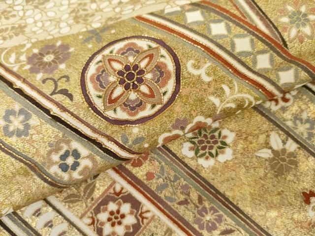 平和屋着物●色留訪問着　駒刺繍　花唐草文　金彩　丹後ちりめん　仮絵羽　正絹　逸品　未使用　AABN0694cs