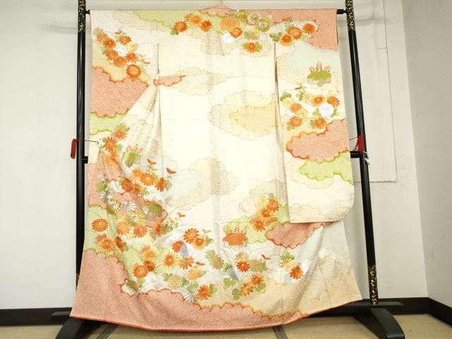 平和屋着物●豪華振袖　総刺繍　駒刺繍　絞り　雲重ね花文　金銀彩　金銀糸　正絹　逸品　AABN0696cs