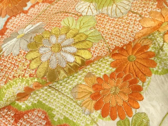 平和屋着物●豪華振袖　総刺繍　駒刺繍　絞り　雲重ね花文　金銀彩　金銀糸　正絹　逸品　AABN0696cs