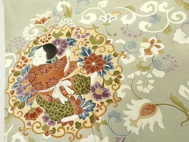 平和屋着物●豪華色留袖　友禅　作家物　童子更紗花唐草文　正絹　逸品　AABN0697cs