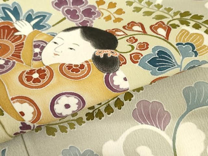 平和屋着物●豪華色留袖　友禅　作家物　童子更紗花唐草文　正絹　逸品　AABN0697cs
