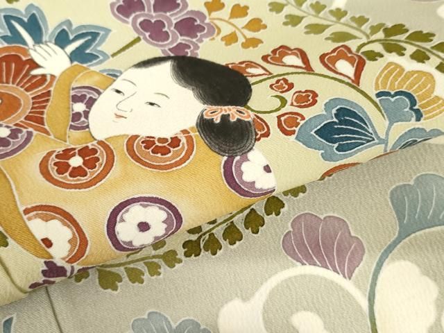 平和屋着物●豪華色留袖　友禅　作家物　童子更紗花唐草文　正絹　逸品　AABN0697cs