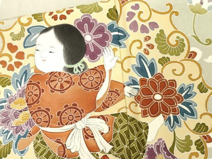 平和屋着物●豪華色留袖　友禅　作家物　童子更紗花唐草文　正絹　逸品　AABN0697cs