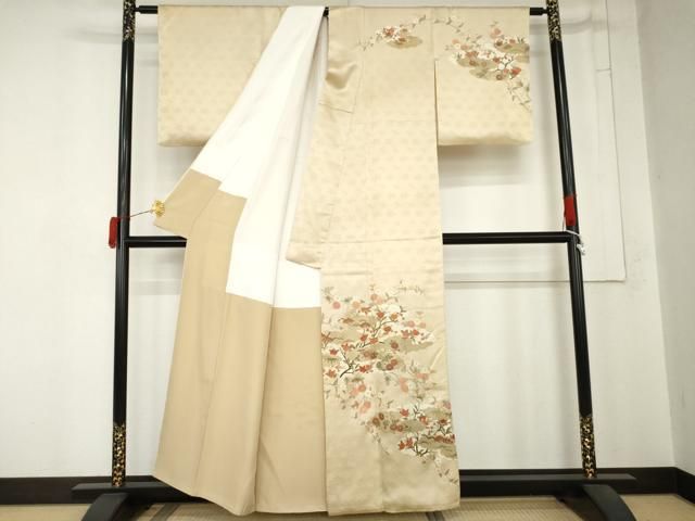 平和屋着物●訪問着　駒刺繍　雲取り枝花文　正絹　逸品　AABN0701cs