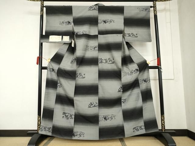 平和屋着物●上質な紬　鳥獣戯画　反端付き　正絹　逸品　AABN0704cs