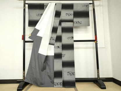 平和屋着物●上質な紬　鳥獣戯画　反端付き　正絹　逸品　AABN0704cs