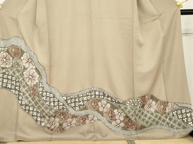 平和屋着物●訪問着　総絞り　道長花文　ロング丈　正絹　逸品　AABN0713cs