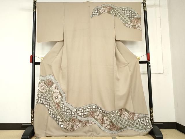 平和屋着物●訪問着　総絞り　道長花文　ロング丈　正絹　逸品　AABN0713cs