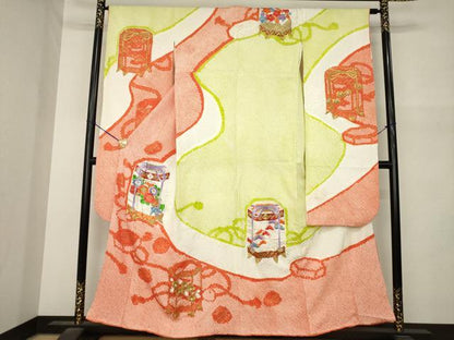 平和屋着物●豪華振袖　総絞り　刺繍　貝桶花文　正絹　逸品　AABN0722ck