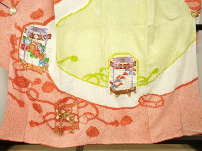 平和屋着物●豪華振袖　総絞り　刺繍　貝桶花文　正絹　逸品　AABN0722ck