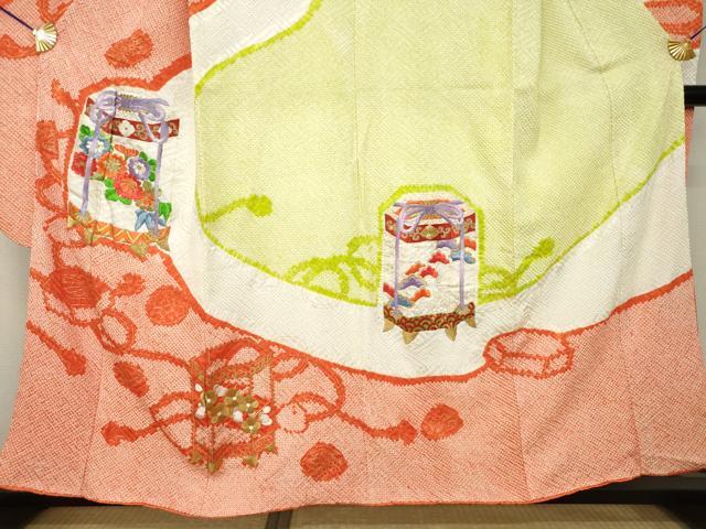 平和屋着物●豪華振袖　総絞り　刺繍　貝桶花文　正絹　逸品　AABN0722ck