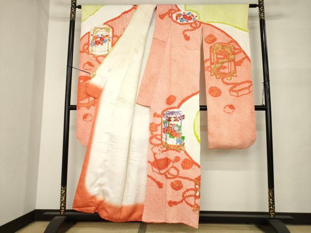 平和屋着物●豪華振袖　総絞り　刺繍　貝桶花文　正絹　逸品　AABN0722ck
