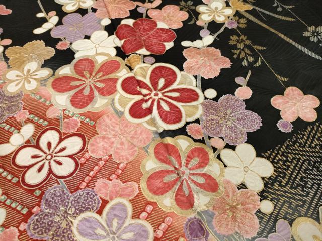 平和屋着物●豪華振袖　鳳凰花文　暈し染め　黒地　金銀彩　正絹　逸品　AABN0726ck