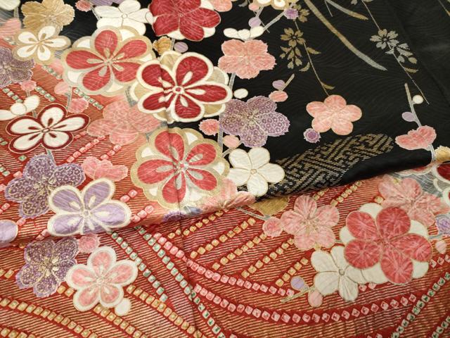 平和屋着物●豪華振袖　鳳凰花文　暈し染め　黒地　金銀彩　正絹　逸品　AABN0726ck