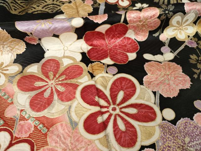 平和屋着物●豪華振袖　鳳凰花文　暈し染め　黒地　金銀彩　正絹　逸品　AABN0726ck
