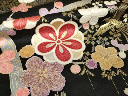平和屋着物●豪華振袖　鳳凰花文　暈し染め　黒地　金銀彩　正絹　逸品　AABN0726ck