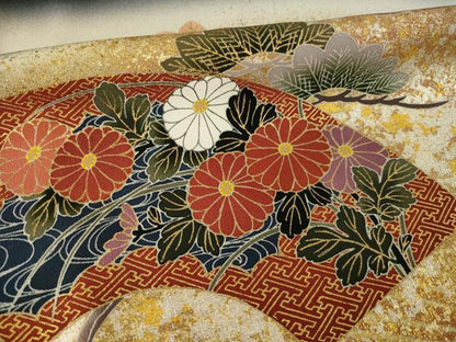 平和屋着物●豪華黒留袖　駒刺繍　地紙吉祥花鳥文　暈し染め　金彩　正絹　逸品　AABN0727ck