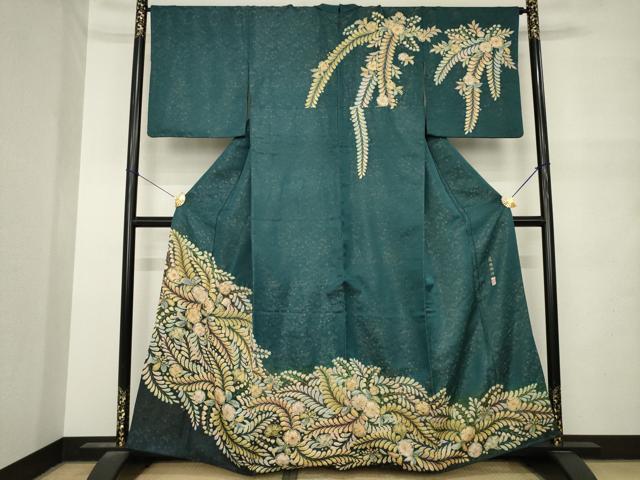 平和屋着物●越後十日町の一流染匠　桐屋・翠山工房　訪問着　辻が花　絞り　舞花文　金通し地　正絹　逸品　AABN0735ck