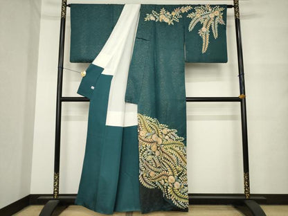 平和屋着物●越後十日町の一流染匠　桐屋・翠山工房　訪問着　辻が花　絞り　舞花文　金通し地　正絹　逸品　AABN0735ck