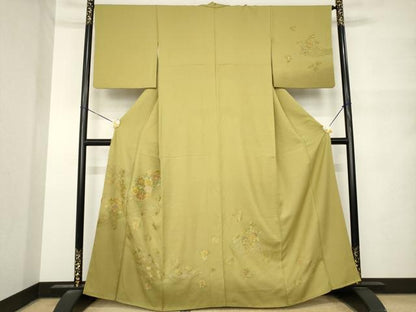 平和屋着物●訪問着　総刺繍　雲取り花文　金銀糸　正絹　逸品　AABN0736ck