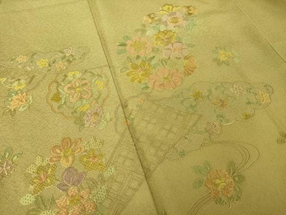 平和屋着物●訪問着　総刺繍　雲取り花文　金銀糸　正絹　逸品　AABN0736ck