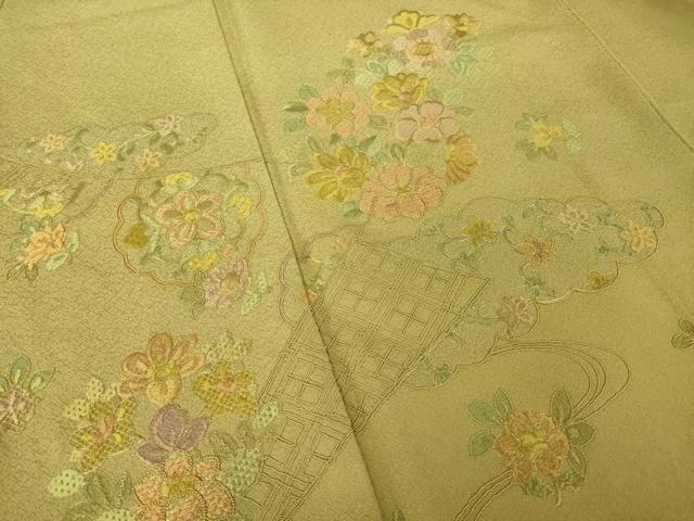 平和屋着物●訪問着　総刺繍　雲取り花文　金銀糸　正絹　逸品　AABN0736ck