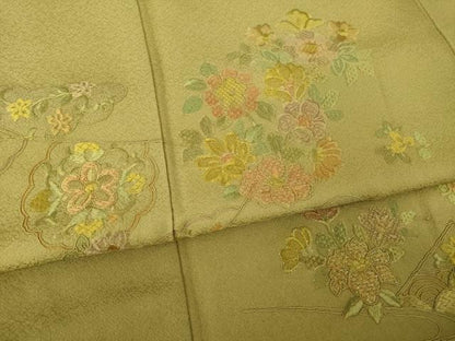 平和屋着物●訪問着　総刺繍　雲取り花文　金銀糸　正絹　逸品　AABN0736ck