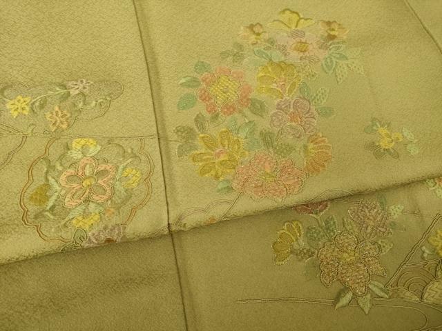 平和屋着物●訪問着　総刺繍　雲取り花文　金銀糸　正絹　逸品　AABN0736ck