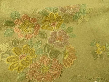 平和屋着物●訪問着　総刺繍　雲取り花文　金銀糸　正絹　逸品　AABN0736ck
