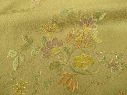 平和屋着物●訪問着　総刺繍　雲取り花文　金銀糸　正絹　逸品　AABN0736ck