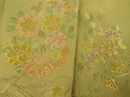 平和屋着物●訪問着　総刺繍　雲取り花文　金銀糸　正絹　逸品　AABN0736ck