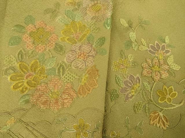 平和屋着物●訪問着　総刺繍　雲取り花文　金銀糸　正絹　逸品　AABN0736ck