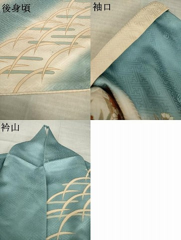平和屋着物●十日町老舗ブランド　吉澤友禅　吾妻徳穂　訪問着　刺繍　草花文　松坂屋扱い　正絹　逸品　AABN0738ck