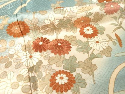 平和屋着物●十日町老舗ブランド　吉澤友禅　吾妻徳穂　訪問着　刺繍　草花文　松坂屋扱い　正絹　逸品　AABN0738ck