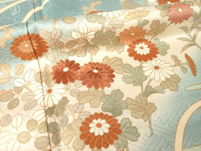 平和屋着物●十日町老舗ブランド　吉澤友禅　吾妻徳穂　訪問着　刺繍　草花文　松坂屋扱い　正絹　逸品　AABN0738ck