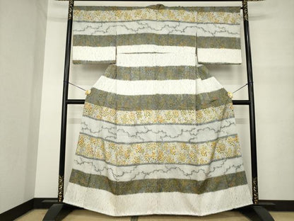 平和屋着物●訪問着　総絞り　横段花文　金彩　さが美扱い　正絹　逸品　AABN0744ck