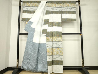 平和屋着物●訪問着　総絞り　横段花文　金彩　さが美扱い　正絹　逸品　AABN0744ck